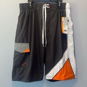 - "NWT" Urban Pipeline Men's Swim‎ Trunks Gray/Orange- Size Small